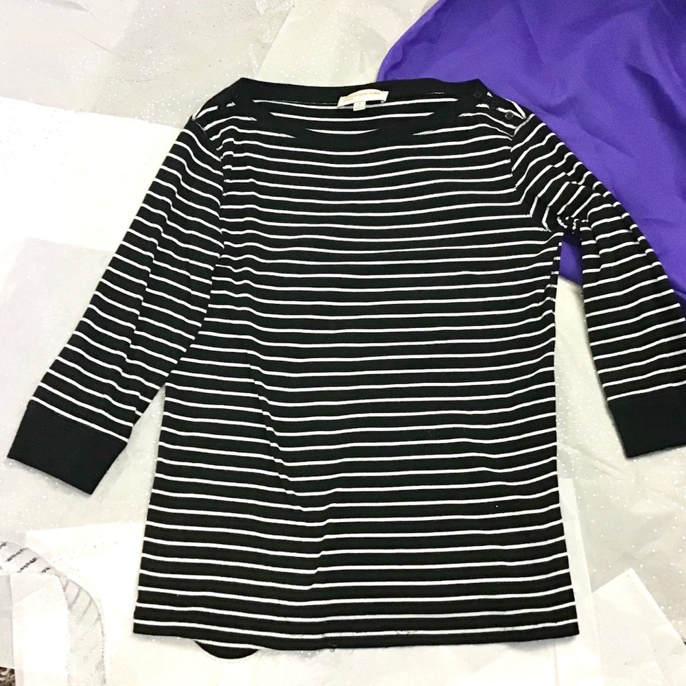 JONES NY Black and White Striped Boatneck …